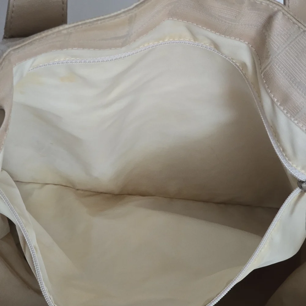 Authentic Chanel Travel Line Beige Jaquard CC Logo Large Totebag